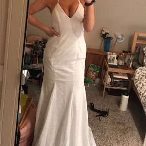 Sequence white long low back Prom/Wedding dress